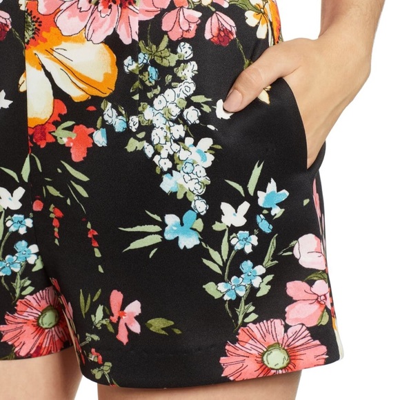 LEITH Black Floral Printed Retro Pin Up High Waisted Shorts Size XXS - Picture 4 of 9